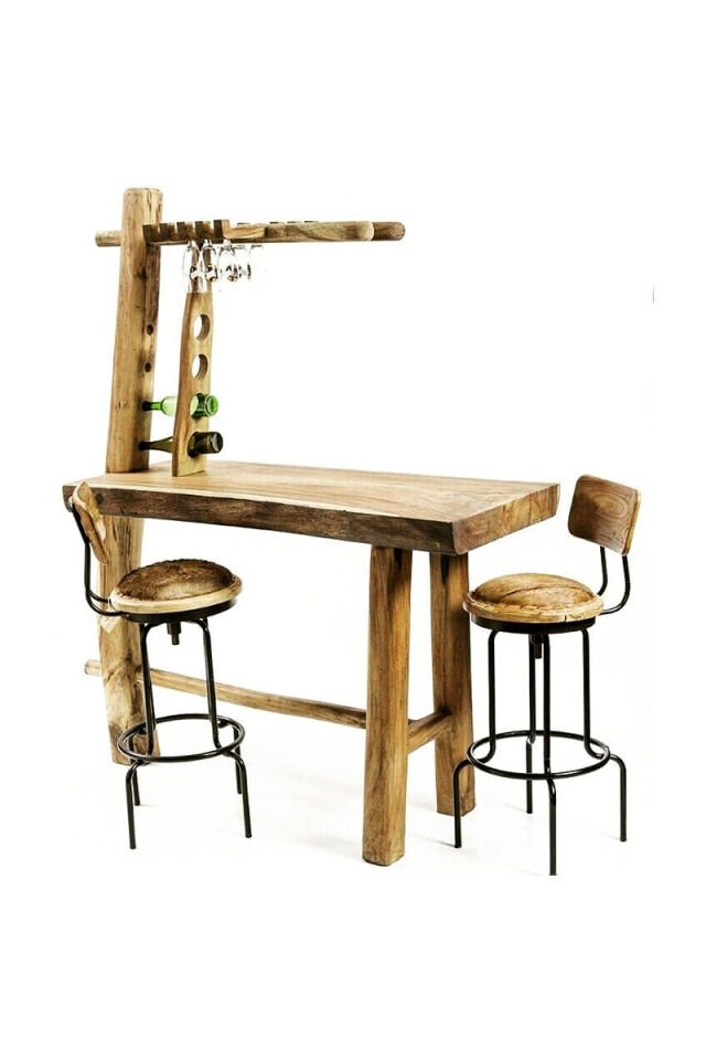 RÜSTİK AHŞAP BAR+ MASA