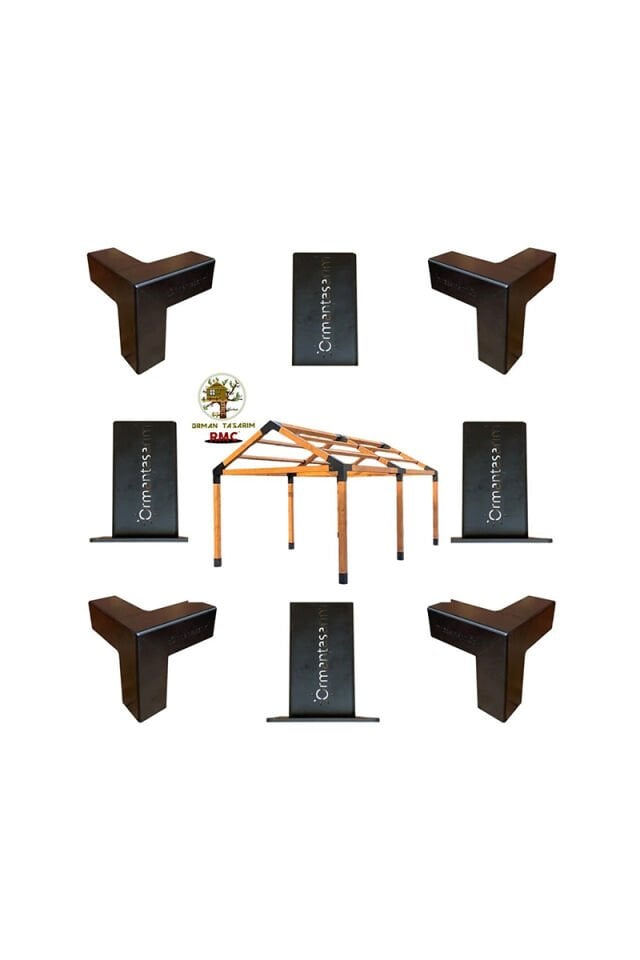 85 x 85 mm  Ahşap Kirişler İçin 30 Derece Çatılı Çift Bölümlü Pergola Braket Seti