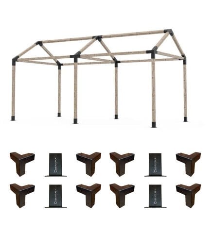 85 x 85 mm  Ahşap Kirişler İçin 30 Derece Çatılı Çift Bölümlü Pergola Braket Seti