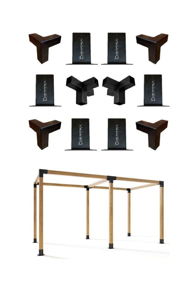 85x85 mm Ahşap Kirişler İçin Her Boyutlu Çift Bölümlü Pergola Sistemi